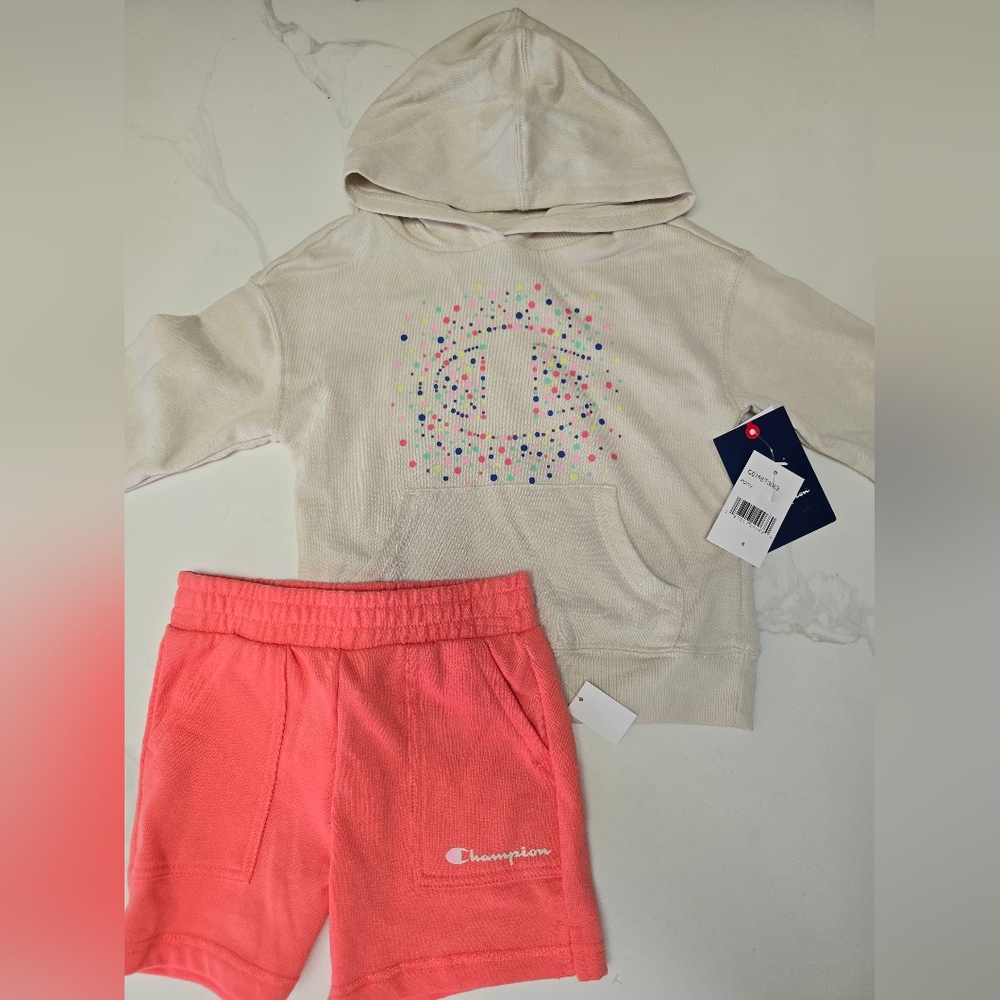 New Champion Cream Hoodie with Colorful Accents Sz 4